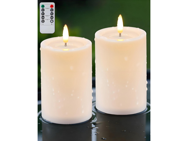 3'x6' Outdoor Waterproof Flameless Candles with Remote Timers Battery 2 Pack Battery Operated Candles, LED Candles, Electric Fake Pillar Candles...