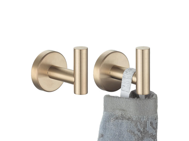 Bathroom Towel Hook Champagne Bronze, Coat Robe Clothes Hook for Bathroom Wall Mounted (Pack of 2), SUS 304 Stainless Steel 0.8mm, TH100-CB-P2