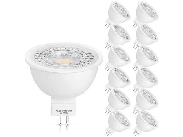 12 Pack MR16 LED Bulbs 5W GU5.3 12V Spotlights, 3000K Soft White 50W Halogen Equivalent, Non-Dimmable, 45° Beam Angle, 450lm, Landscape, Recessed,...
