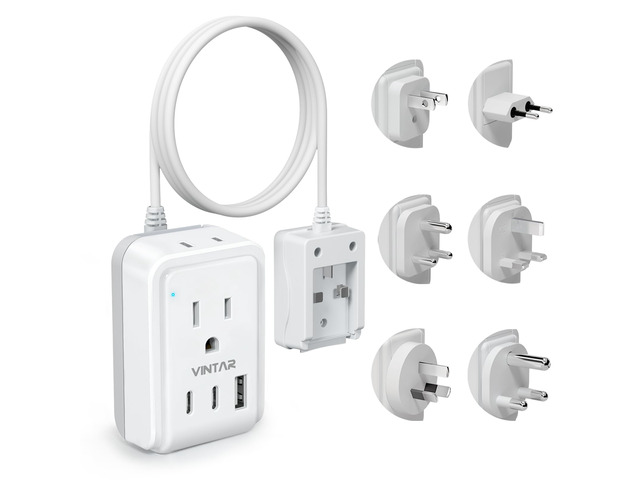 Universal Travel Adapter, 5ft Detachable Cord Type A/C/G/D/I/M Plugs 5 in 1 with 2 AC 3 USB Ports (2 USB C), 17W Fast Charge, International Power...