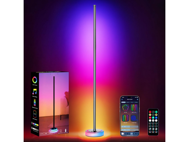 Smart Corner Floor Lamp, RGBICW LED Standing Lamp with App Control, 16 Million Colors with Music Sync, Dimmable Ambient Light for Bedroom, Living...