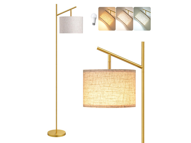 64.7' Gold Modern Floor Lamps for Living Room, Arc Standing Lamp 3 Color Temperatures Bulb Included, Adjustable Linen Shade, Foot Switch,...