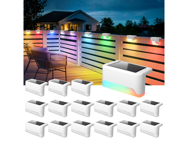 Solar Deck Lights Outdoor,Fence Lights Waterproof,16 Pack RGB LED Step Light for Outside, Patio, Stair, Garden, Yard, Railing, Front Porch, Balcony...