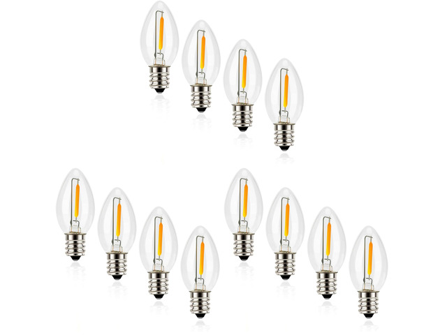 Night Light Bulbs, C7 Candelabra LED Light Bulbs, E12 Chandelier Base, 4W 5W 6W 7W Incandescent Equivalent, Warm White, 2700K, Clear, 12 Pack