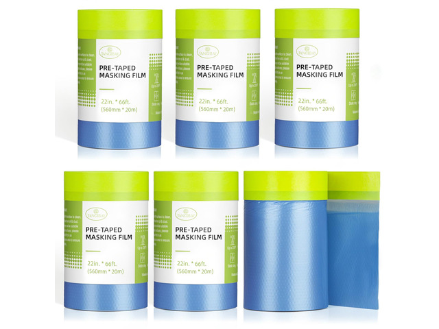 Pre-Taped Masking Film for Painting - 22' x 66' Painters Plastic Sheeting with Automotive Paint Tape and Drape for Covering Cars, Walls, Windows...