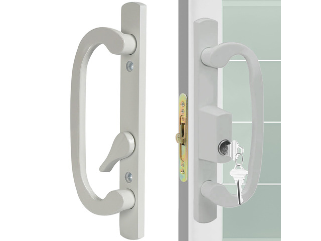Offset Position Keyed Sliding Patio Door Handleset with Mortise Lock, 45° Keyway, 3-15/16' H. C., Fits 1-3/8' to 2' Thick Doors, Non-Handed, White...