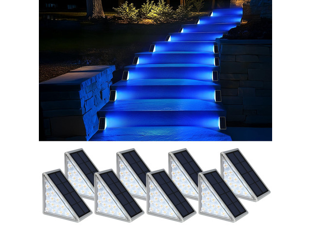 8 Pack Solar Stair Lights, Outdoor Step Lights with Waterproof IP67, Blue Color LED Solar Light for Outside Light Decor for Stair, Deck, Front...