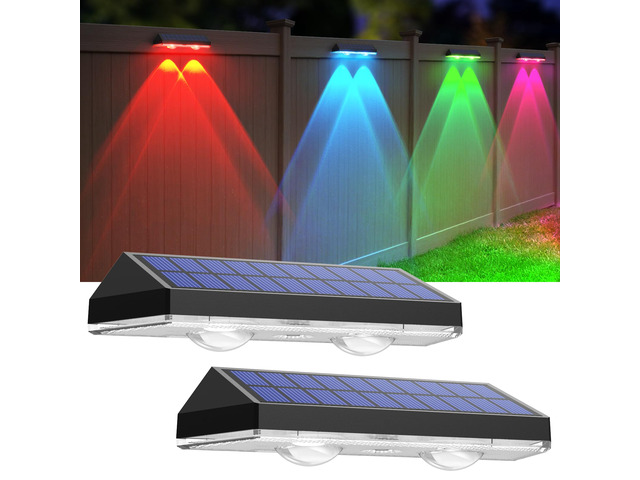 Solar Fence Lights Outdoor, 2PK RGB Solar Lights for Outside Backyard, Patio, Deck Fence, Stair Handrail, Pool and Wall