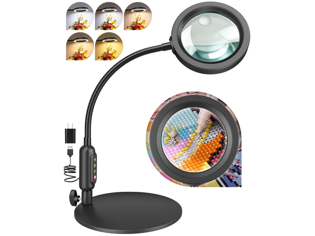 30X 10X Magnifying Glass with Light and Stand, 5 Color Modes Stepless Dimmable, Optical Grade HD Lens, LED Lighted Magnifier Hands Free with 20.5in...