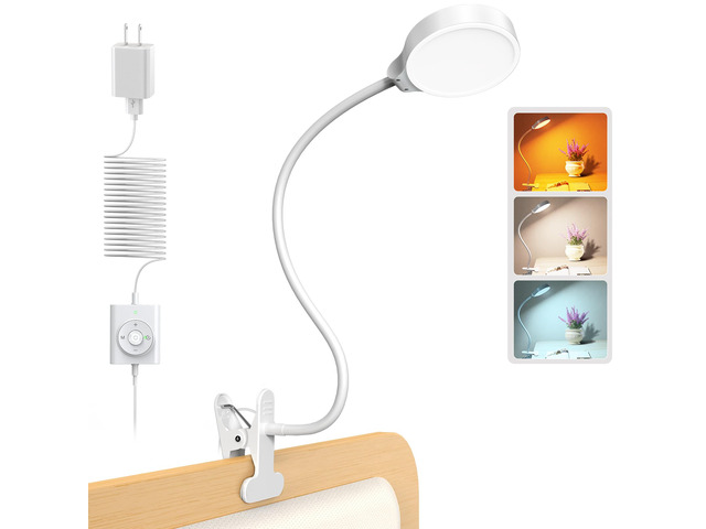 5W Clip on Light, 3 Colors & 5 Brightness Reading Light for Bed Flexible Gooseneck Clip on Lamp, 30-Min Timer, Reading Lamp, Perfect Desk Lamp for...