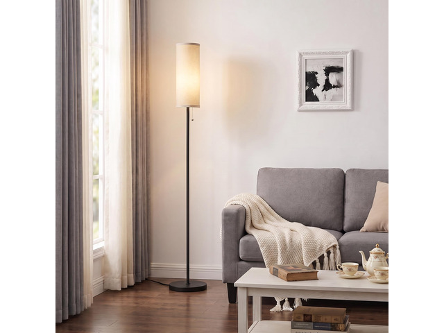 64' Floor Lamp with Bulb & Lampshade & Chain Switch, Grey & Black 3 Color Temperature,9W LED bulb,Minimalist Floor Lamp,Tall Pole Lamps,Living...