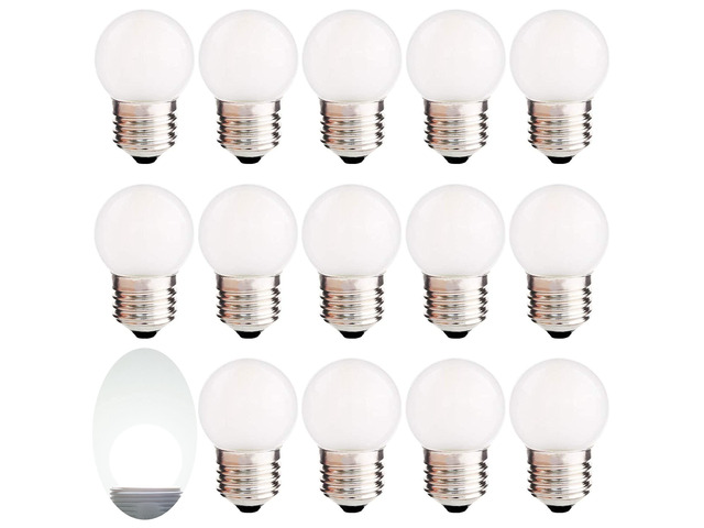 15 Pack Frosted LED Replacement Bulbs, 1.5W Low Wattage Led Bulb 15W Equal E26 Standard Base, 6000K White, Small Globe Light Bulb for Outdoor Patio...