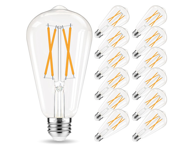 Edison Bulbs 60 watt LED, Vintage Light Bulbs Non-Dimmable, 2700K Warm White, ST58 E26 LED Bulb, 90+ CRI, E26 Medium Base, Clear Glass, 12 Pack