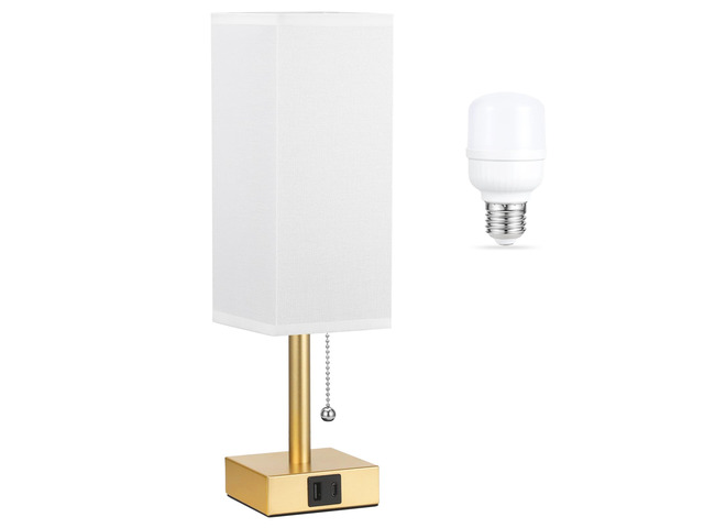 Gold Bedside Table Lamp for Bedroom - Desk Lamp For Nightstand, USB C+A Pull Chain Lamp, 3 Color Modes(3000K/4000K/5000K), E26 LED Bulb Included,...