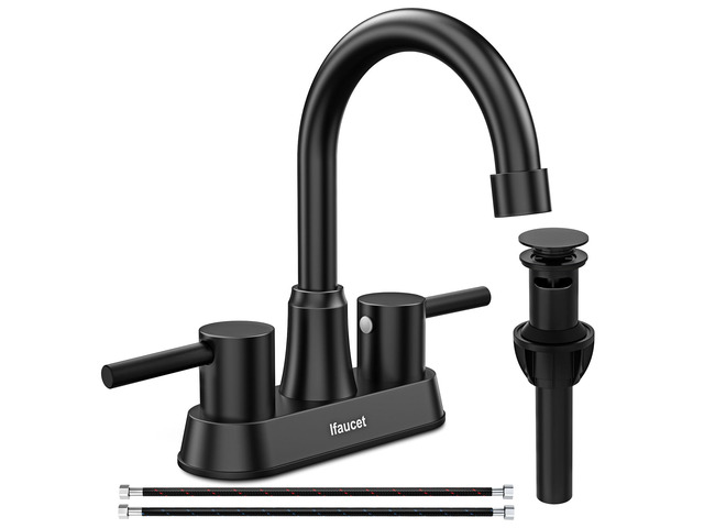 Black Bathroom Faucet 3 Hole, Bathroom Faucets for Sink 3 Hole, Bathroom Sink Faucet, 4 Inch 2 Handle Centerset, Lead-Free, with Copper Pop Up...