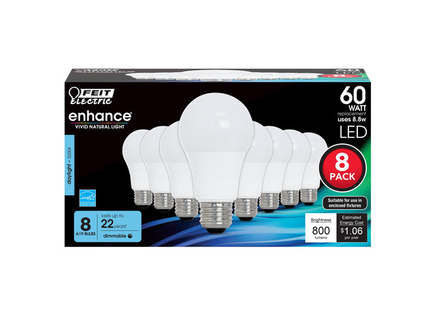 A19 LED Light Bulbs, 60W Eq, Dimmable, Daylight 8 Pack E26 Medium Base, 5000K, 800 lumens, enhance CRI 90+, 22 Year, Damp Rated, for Lamps and...