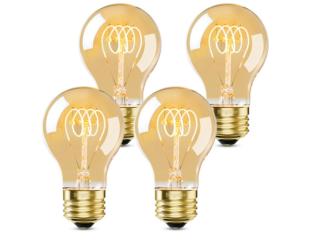 Dimmable E26 4W LED A19 Vintage Edison Decorative Light Bulbs 40 Watt 2500K 4 Pack Amber Warm White Light, Decorative Antique Light Bulbs for...