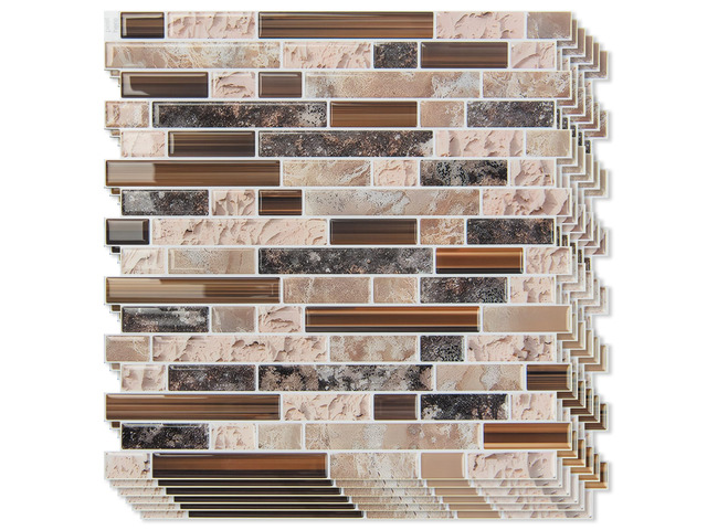 Linear Design Tile Peel and Stick Backsplash, 10-Sheet, Sandstone 12 x 12 Inch, Enhanced Thickness, Warp Resistant, Strong Adhesion, Sturdy, for...