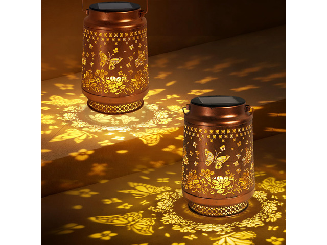 2 Pack Butterfly Solar Lanterns Outdoor Waterproof, Garden Decor Birthday Gifts for Women Mom Grandma Sister, Metal Hanging Solar Lights Outside...
