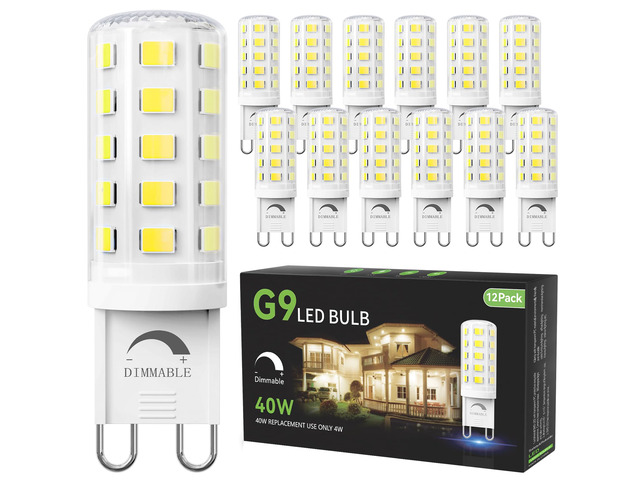 12 Pack Dimmable G9 LED Bulb, 40 Watt Eq 4W, 4000K Neutral White T4 G 9 Bi-pin Base Halogen Replacement, 120V No Flicker, 450LM for Chandelier Wall...