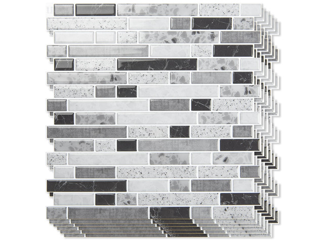 Linear Design Tile Peel and Stick Backsplash, 10-Sheet, Carrara Grey 12 x 12 Inch, Enhanced Thickness, Warp Resistant, Strong Adhesion, Sturdy, for...