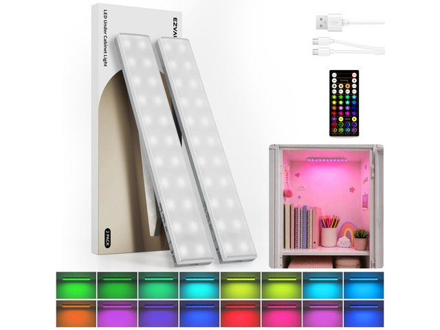 Color Changing Locker Light, Bookshelf Light with Remote Wireless, Magnetic, DIY,1800mAh Rechargeable Battery, for Display Cabinet, Kitchen,...