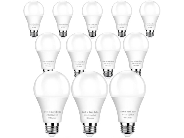 12-Pack Dusk to Dawn LED Outdoor Light Bulb, (Equivalent 75 watts) 10W 5000K Daylight 1100LM, Auto On/Off Light Sensor, E26 Base - Weatherproof for...