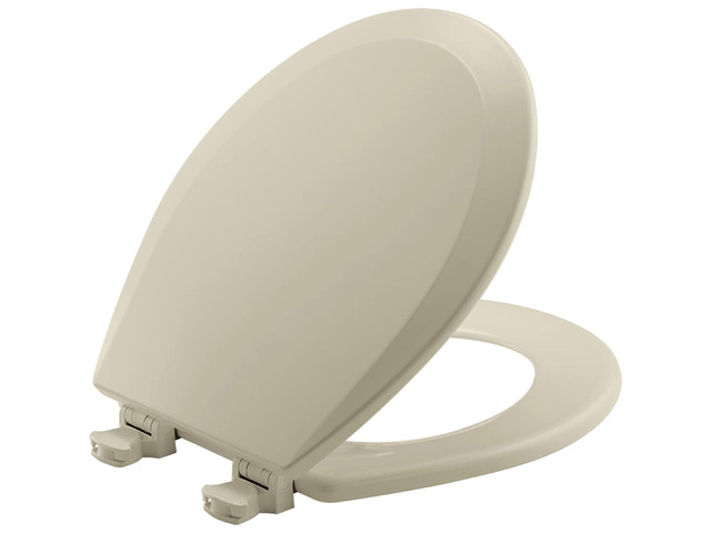 500EC Durable Wood Toilet Seat with Easy Clean Hinges, Made in USA, Round, Bone