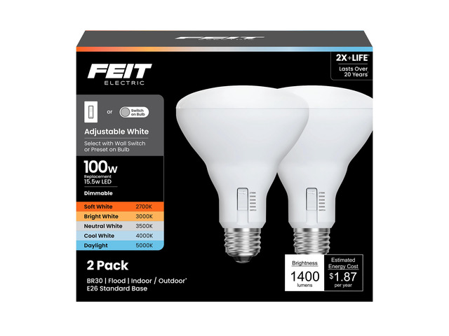 BR30 LED Light Bulbs, 100W Eq, Dimmable, 5CCT 6Way, 2 Pack E26 Base, 2700K - 5000K + Switch Control, 1400 Lumens, CRI 90+, 20 Year Life, for...