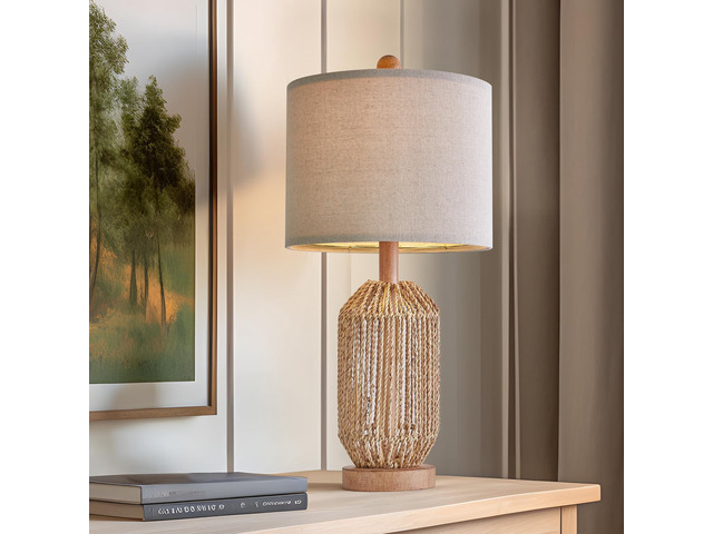 21' Boho Table Lamp for Living Room, Bedside Lamp for Nightstands, Rattan Lamp for Bedroom, Farmhouse Table Lamp for Room Decor, End Table, Retro,...