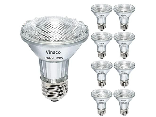 9PCS Eco Halogen Light Bulb, 39W PAR20 Warm White, Dimmable, 480 Lumens, 3000K, 120V, E26 Medium Base, 40° Flood Beam Angle, Track Lights, Indoor