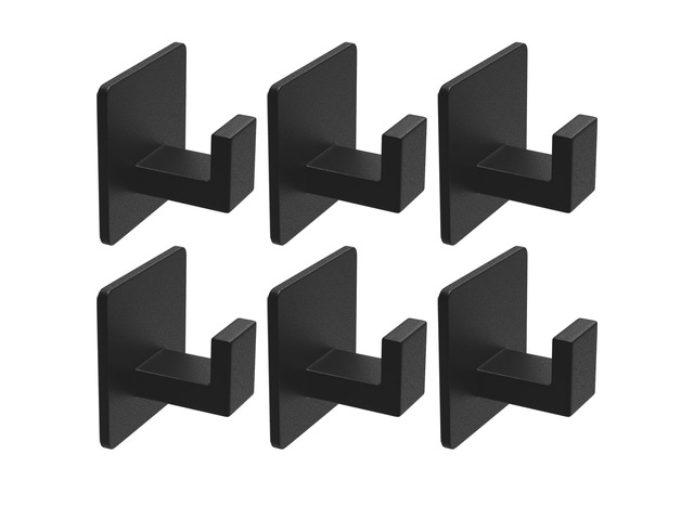 6 Pack Adhesive Towel Hooks, Heavy Duty Wall Hooks Aluminum Black Hooks for Hanging Coat, Hat, Towel, Robe, Clothes, Shower Hook for Door, Office,...
