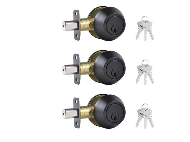 1 Side Keyed Deadbolt Lock,Single Cylinder Dead Bolt, Matte Black Round Exterior Keyed Front Entry Inside Door Deadbolt3Pack