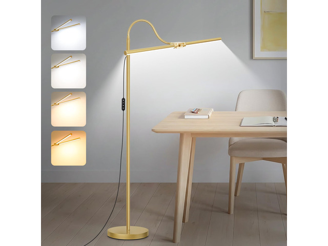 Gold Floor Lamp, 18W/2000LM Bright LED Floor Lamp for Living Room Office, Adjustable Gooseneck Dimmable Standing Task Lamp for Reading, Study,...