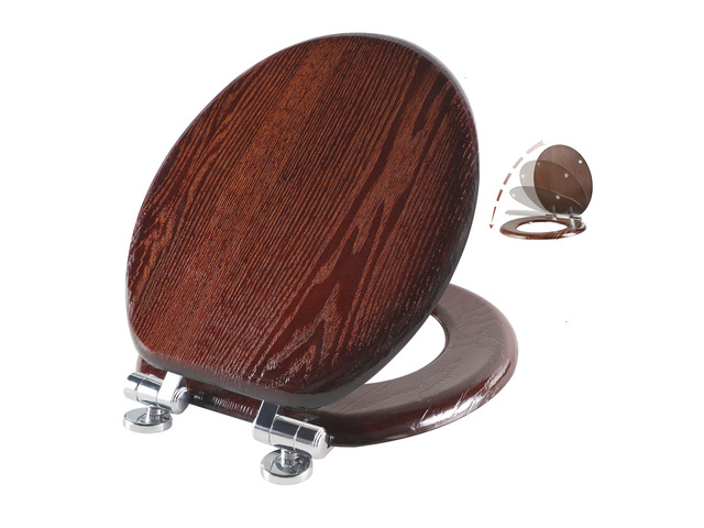 Toilet Seat Round Wood Slow Close(Dark Walnut) Quick Release Metal Hinges, Adjustable Fit for Standard Round Toilets, Easy to Install & Clean