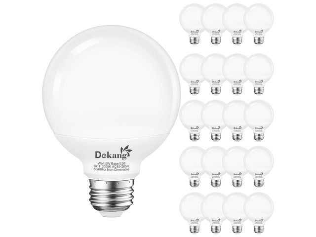 20 Pack G25 LED Bathroom Light Bulbs 3000K Soft White E26 Base 60W 500LM, 5W, CRI 85+, Non-dimmable Standard Base LED Globe Light bulbs for...