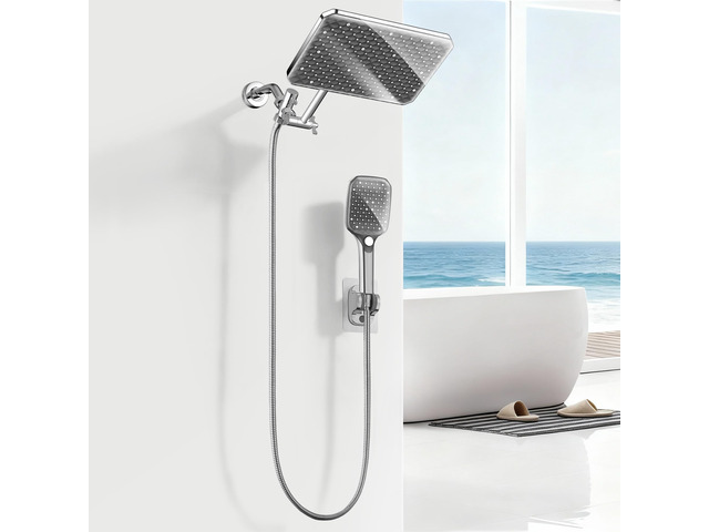 XXL 12.2' Rain Shower Head with Handheld Spray, High Pressure Combo Height adjustable dual shower system with rainfall showerhead and handheld...