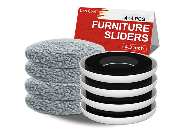 New Upgrade Furniture Movers Sliders: Multi-Surface Furniture Sliders Round 4PCS 4.3' Moving Pads and 4 Hardwood Socks - with Anti-Slip Groove -...