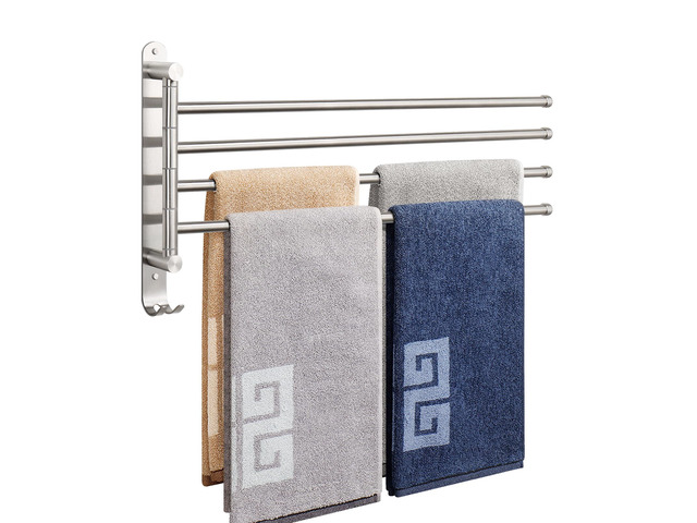 Swivel Towel Rack, 19.5' Thicken 304 Stainless Steel 4-Arm Towel Bar, Space Saving Wall Mounted Towel Holder with Hook, Rustproof Swing Out Towel...