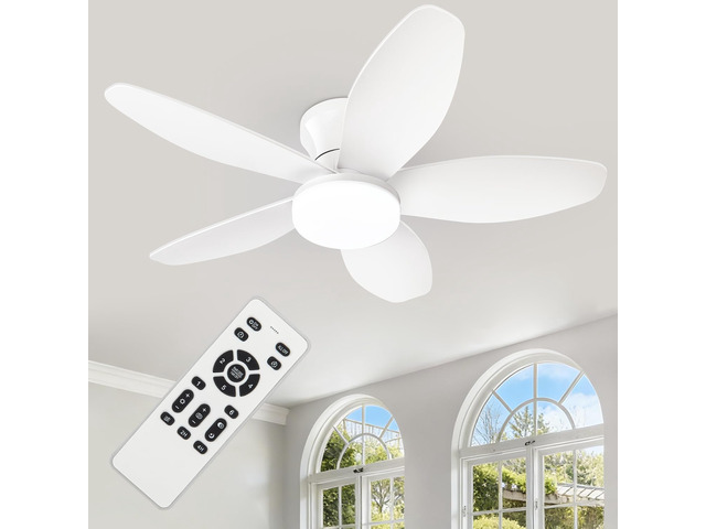 Small Ceiling Fan with Light - 35 Inch Flush Mount Ceiling Fan with Lights and Remote, Low Profile Ceiling Fans with 5 Reversible Blades, 6 Wind...