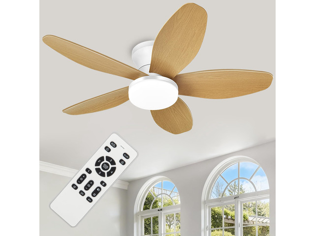 Small Ceiling Fan with Light - 35 Inch Flush Mount Ceiling Fan with Lights and Remote, Low Profile Ceiling Fans with 5 Reversible Blades, 6 Wind...