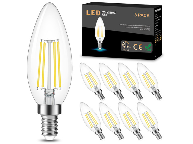 8 Pack Dimmable E12 LED Candelabra Bulb 5000K Daylight 60W 600LM, CRI 85+, AC 120V, Type B Bulb for Chandeliers, Ceiling Fans, Clear Glass Candle...