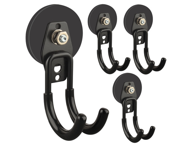 Garage Magnetic Hooks, 4 Pack Black Heavy Duty Large J Hooks with Magnet, Black Strong Anti-Slip Coating Magnet Hooks for Garden Tools,...