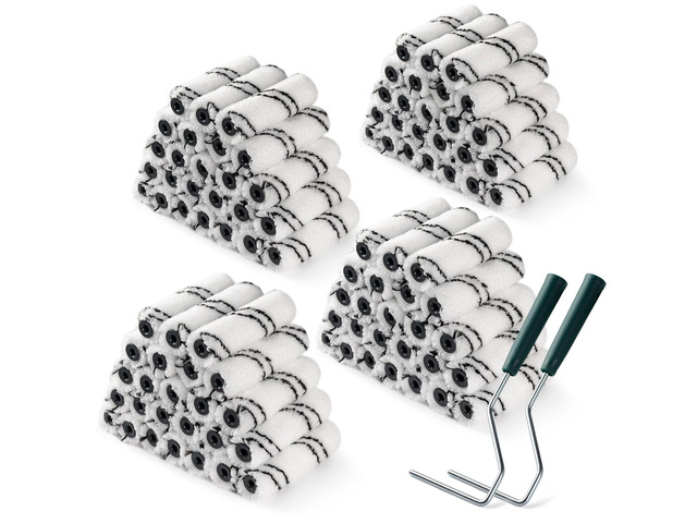 Microfiber Paint Roller 4 Inch, 3/8 Inch Nap, 100 Pack 4 Inch Microfiber Sleeves, Matching Roller Frame Included, Mini Small Roller for House Wall...