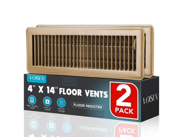 Floor Register 4x14, 2 Pack Brown Floor Vent Covers Steel Adjustable Air Supply Grille Register Vent Cover Grill for Sidewall and Floor, Vent...