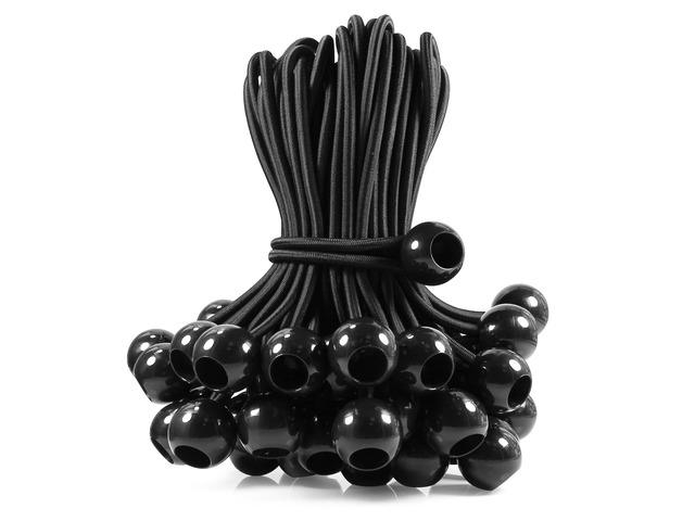 Ball Bungee Cords 9 inch Black, 50-Piece Real Latex Bungee Cord, Stretch to 20 inch