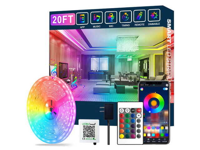 Led Strip Lights,20ft Led Light Strips Music Sync Color Changing RGB Led Strip Built-in Mic,Bluetooth App Control LED Rope Lights with Remote,5050...