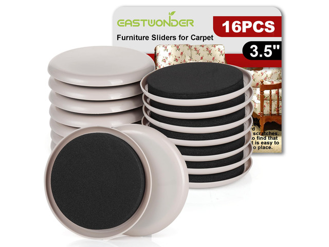 Furniture Sliders for Carpet 16 PCS - 3 1/2' Heavy Duty Furniture Movers Sliders, Reusable Moving Pads, Easily and Safely Move Any Item, Floor...