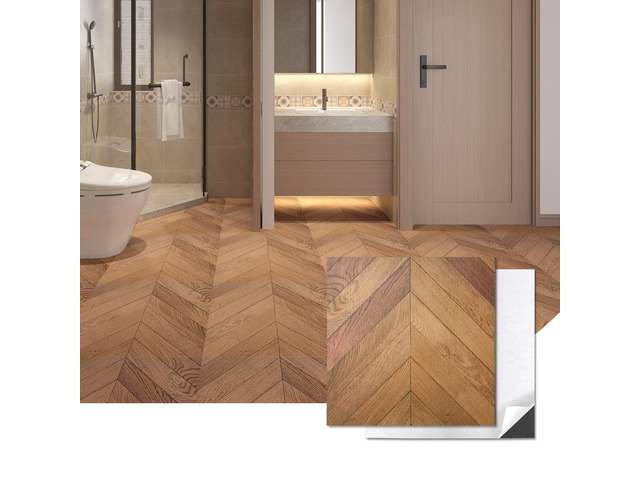 30-Pack Herringbone Peel and Stick Floor Planks, 12' x 12', Brown Premium Vinyl, Self-Adhesive, Waterproof, Wood Grain, Fade-Resistant,...