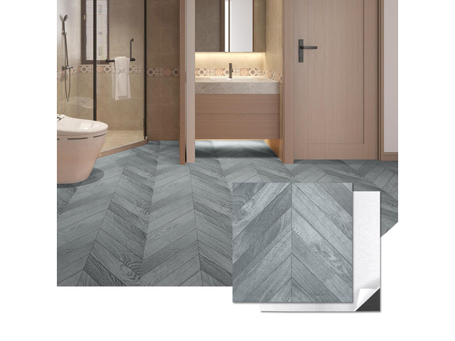 30-Pack Herringbone Peel and Stick Floor Planks, 12 x 12 in, Grey Premium Vinyl, Self-Adhesive, Waterproof, Wood Grain, Fade-Resistant,...